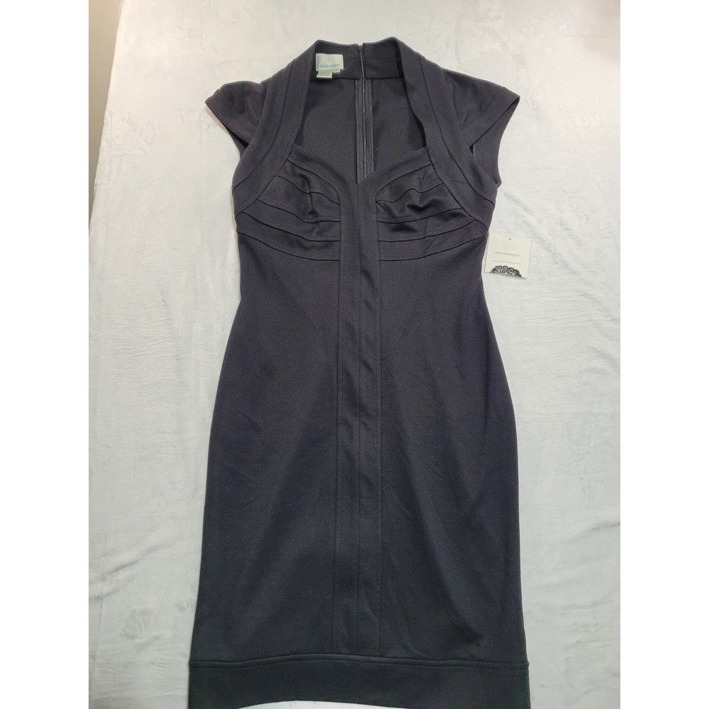 NWT Donna Morgan Sheath Dress Womens 10 Black Sweetheart Cap Sleeve
